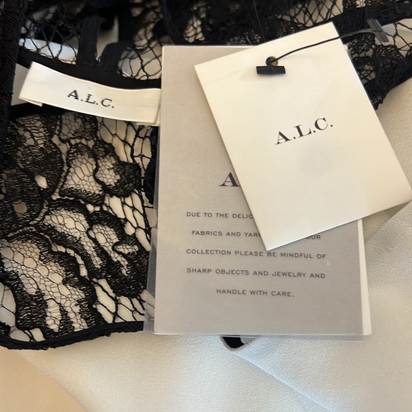 A.L.C. White Glyn Cold Shoulder Blouse with Black Lace - Picture 6 of 7